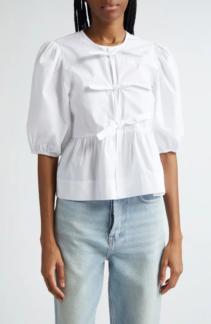 Puff Sleeve Organic Cotton Poplin Peplum Blouse | Nordstrom