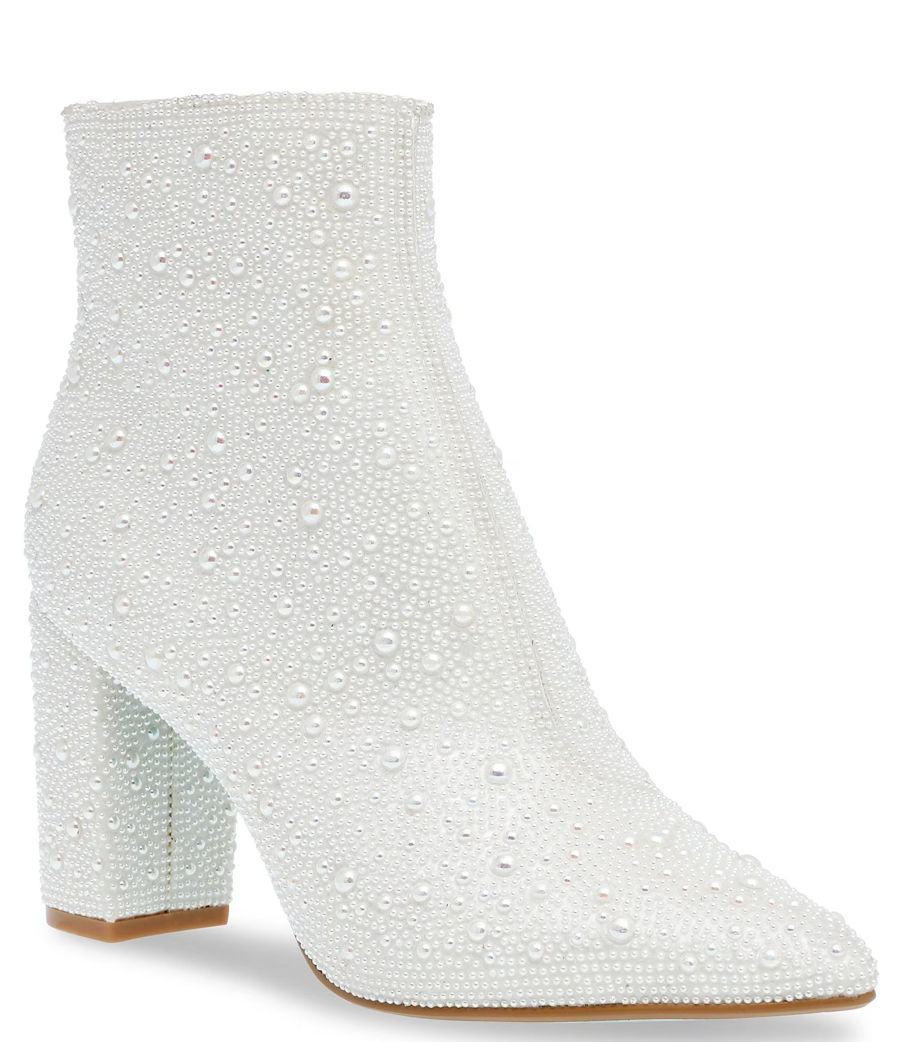 Blue by Betsey Johnson Cady Faux Pearl Embellished Block Heel Booties | Dillard's