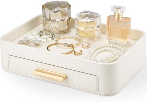 GORESE PU Leather Valet Tray with Drawer, Nightstand Organizer Catch All Tray for Jewelry Perfume... | Amazon (US)