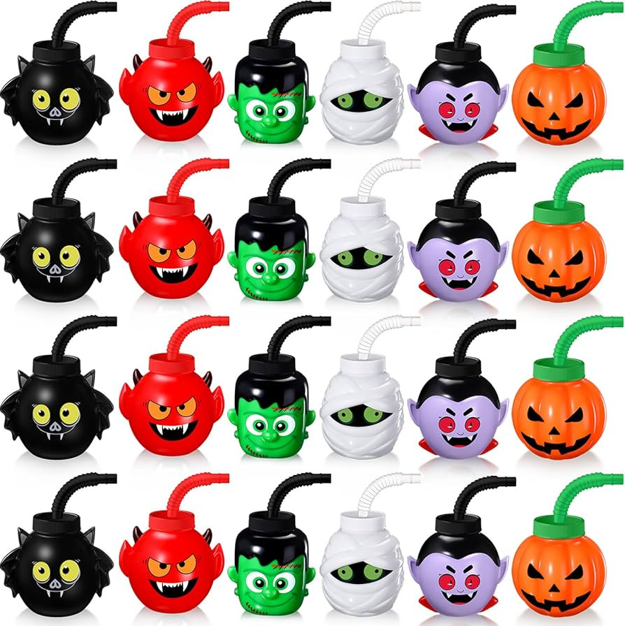 Umigy 24 Pcs Halloween Cup for Kids 10 oz Halloween Reusable Plastic Cup Bulk Halloween Mummy Gre... | Amazon (US)