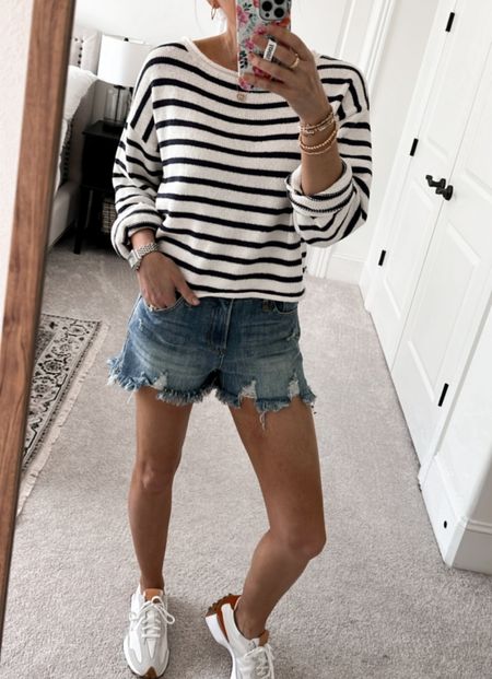 Love a classic stripe and these denim shorts are such a good length. 