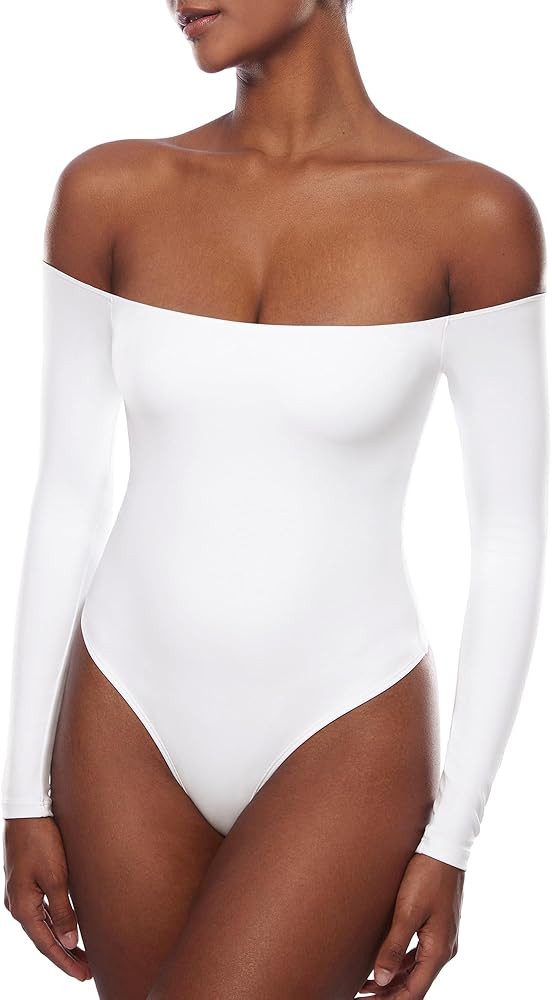 INLYRIC Women's Natrelax Off The Shoulder Bodysuit Long Sleeve Thong Sexy Bodycon Slim Fit Tops L... | Amazon (US)