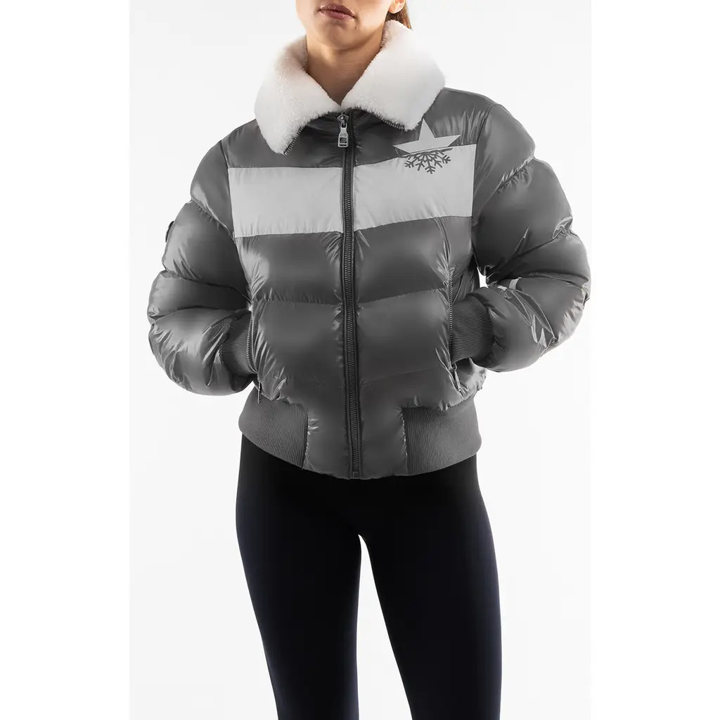 Malibu Ski Club Apres Slick Bomber in Grey at Nordstrom, Size Medium | Nordstrom