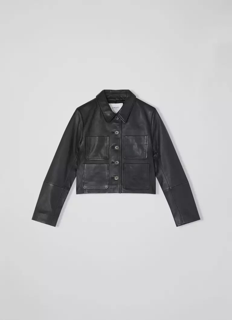 Aubree Black Leather Cropped Jacket | L.K. Bennett (UK)