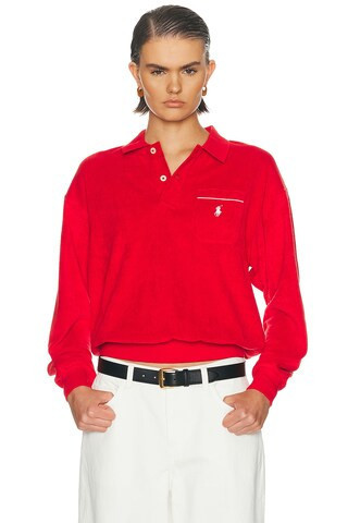 Polo Ralph Lauren Terry Knit Long Sleeve Pullover Sweater in Cruise Red - Red. Size M (also in L). | FWRD 