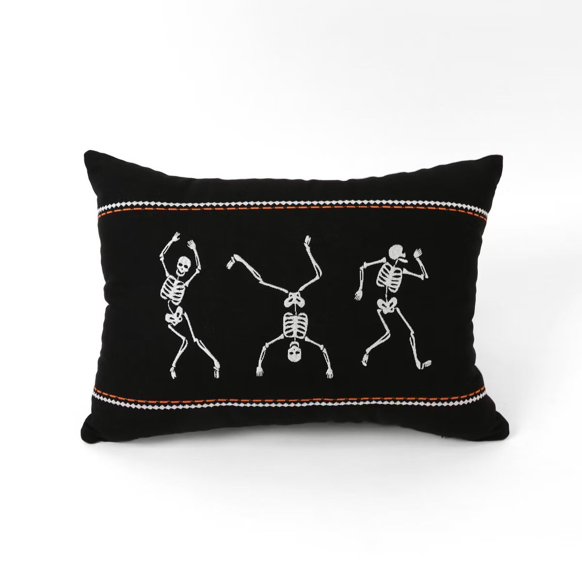 13"x18" Dance Skeleton Halloween Lumbar Throw Pillow Black - Lush Décor: Embroidered Cotton, Ind... | Target