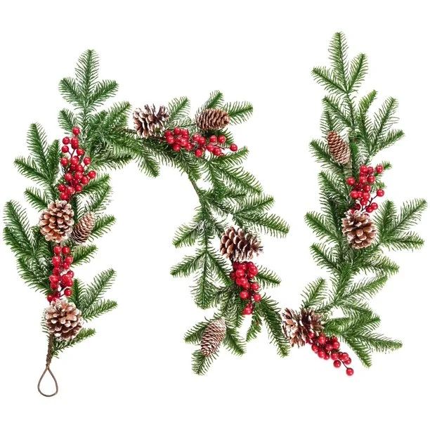 Dearhouse 5.1ft Artificial Christmas Pine Garland with Red Berry Branch Pine Cone Winter Greenery... | Walmart (US)