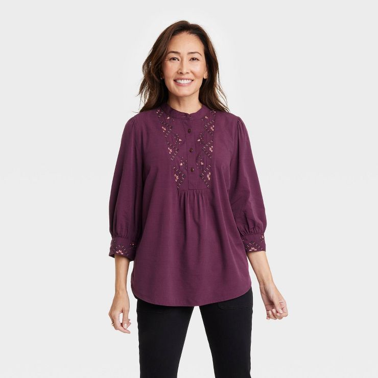 Women's Bishop 3/4 Sleeve Embroidered Blouse - Knox Rose™ | Target