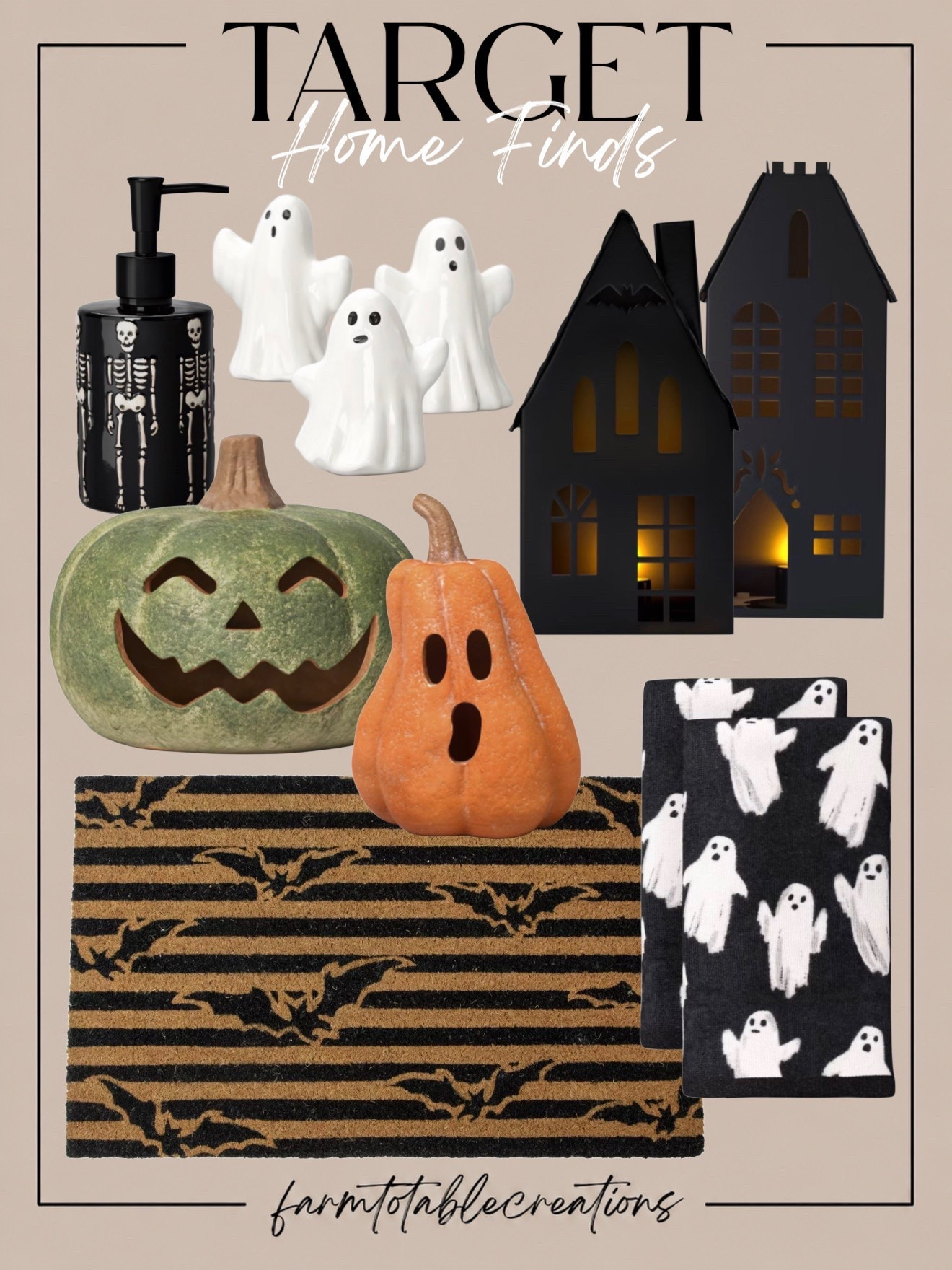 Target Halloween Home Finds 👻🎃

Target’s Halloween finds are officially getting me excited for spooky season! I love this mix of playful ghosts, glowing haunted houses, jack-o’-lanterns, and black accents—it’s festive and fun without feeling too over-the-top.

Follow @farmtotablecreations on Instagram for more cozy home finds and trending decor.

The ghost towels and skeleton soap dispenser would be so cute for a Halloween bathroom refresh, while the illuminated houses and pumpkins are easy pieces to work into an entryway, mantel, or console table. And that bat doormat? Such a fun way to start the Halloween look right at the front door.

#LTKHome #TargetFinds #TargetHome #TargetHalloween #HalloweenDecor #HalloweenHome #SpookySeason #SpookyDecor #FallDecor #TargetStyle #HomeFinds #HalloweenInspo #FallHome #HomeDecor #Halloween2026

#LTKHome #LTKSeasonal