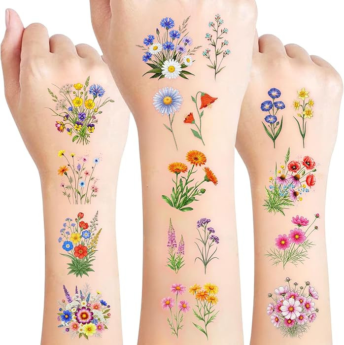 96PCS Wildflower Temporary Tattoos Stickers - Bouquets Flower Themed Birthday Party Favors Floral... | Amazon (US)