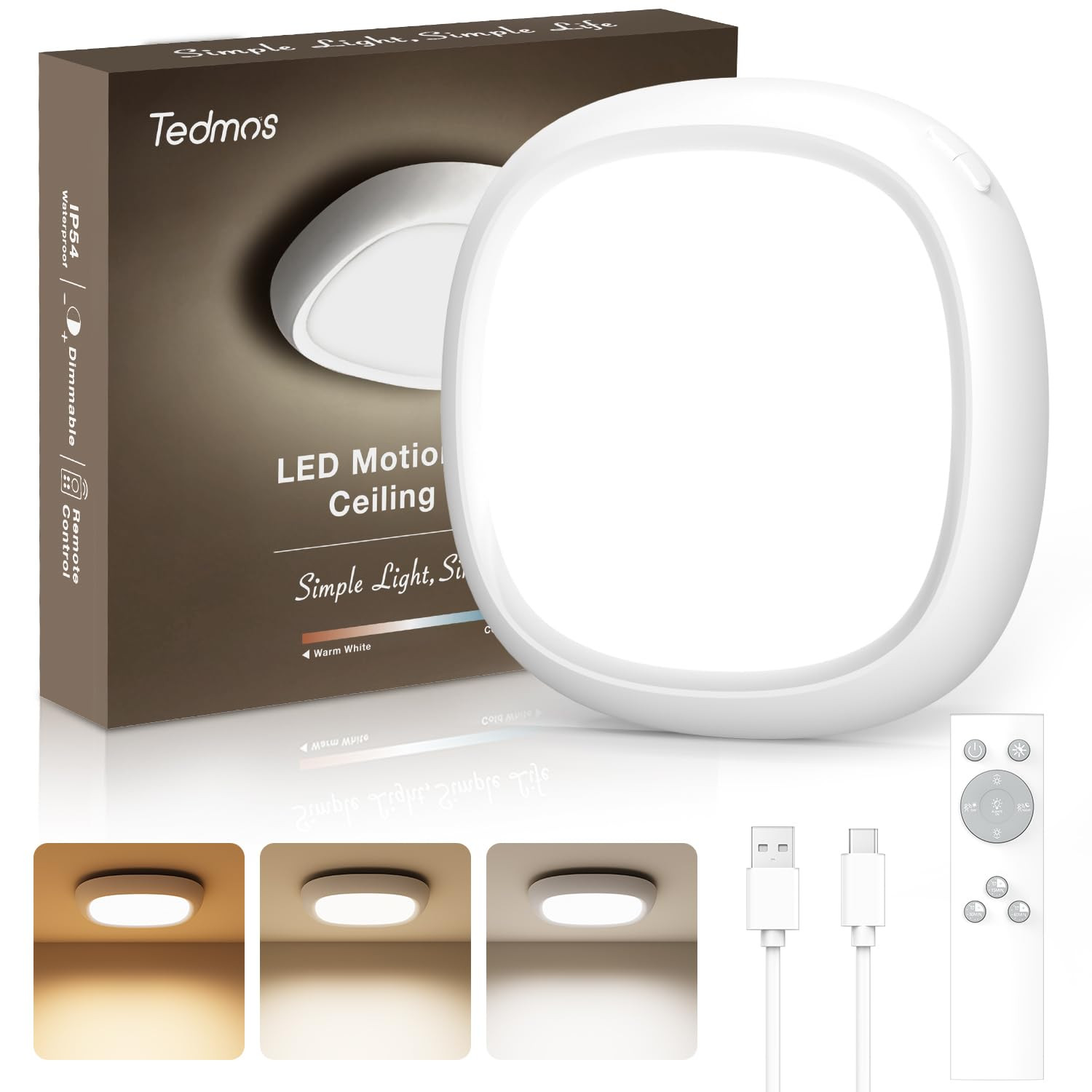 Rechargeable Shower Light for Inside Shower, 12000mAh Motion Sensor Wireless Ceiling Light with R... | Amazon (US)