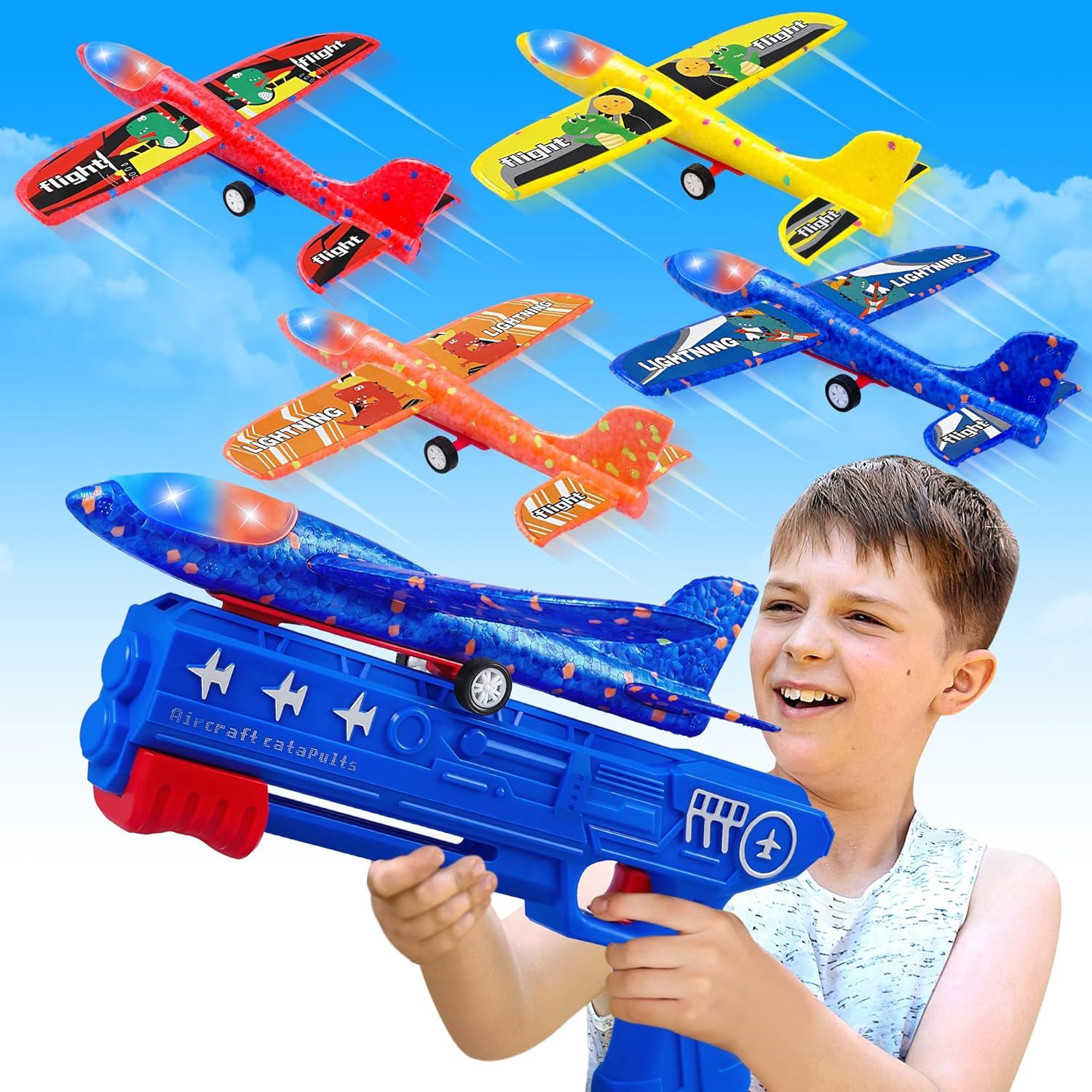 4 Pack Airplane Launcher Toys, 2 Flight Modes LED Foam Glider Catapult Plane, Outdoor Flying Toy ... | Amazon (US)