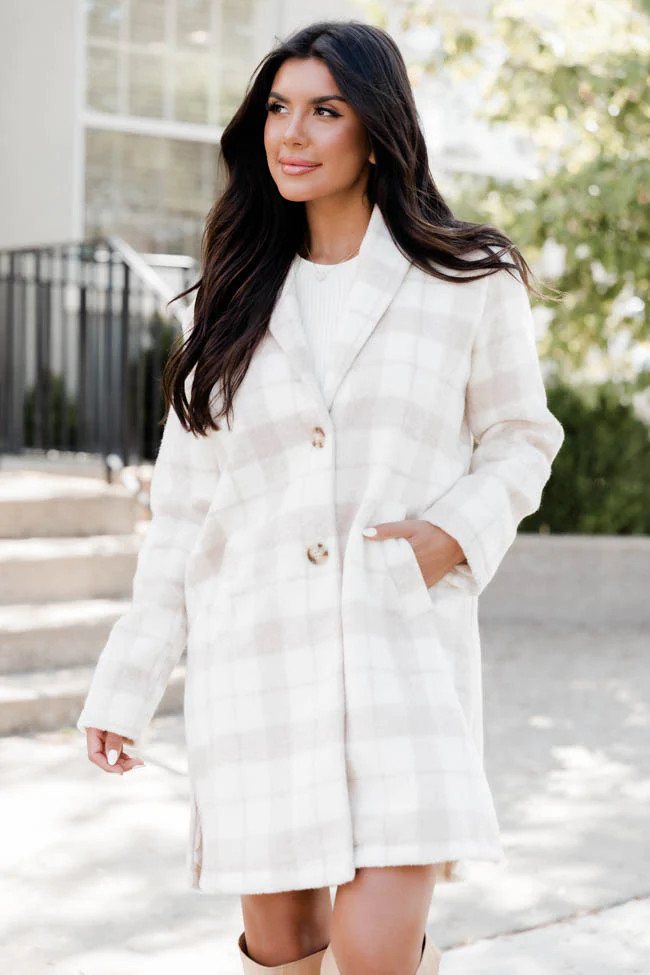 Get On Board Beige Plaid Coat FINAL SALE | Pink Lily