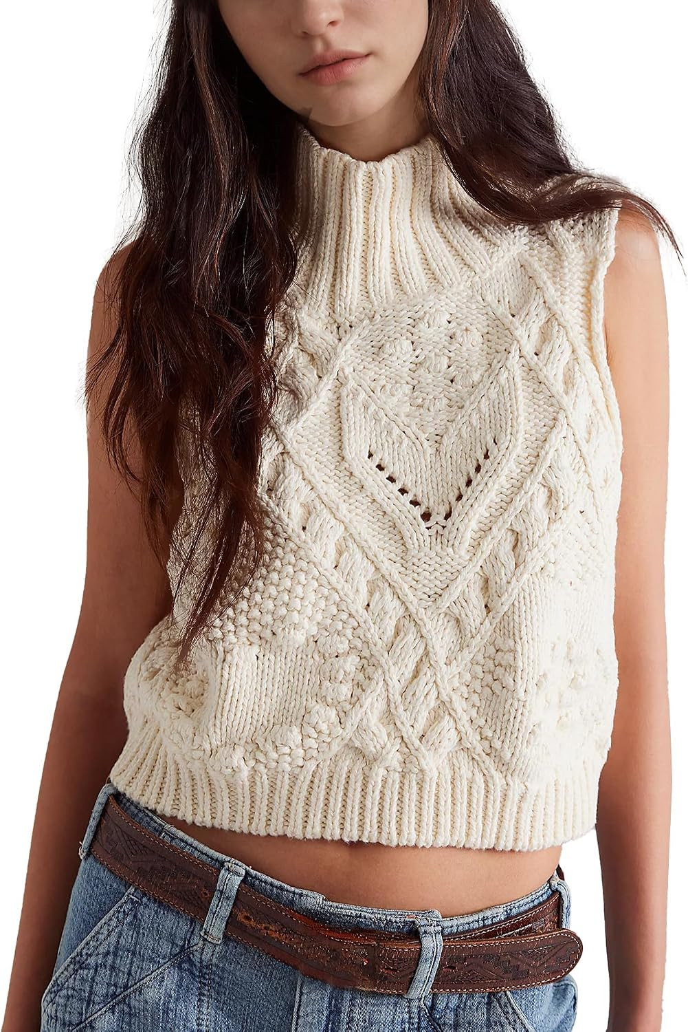 Hixiaohe Crochet Sleeveless Turtleneck Tops for Women Knit Sweater Vest | Amazon (US)