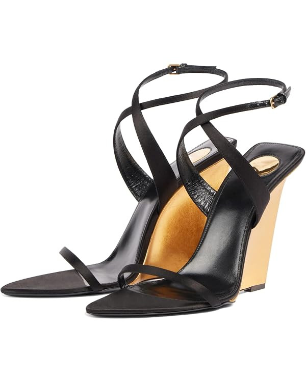 Goolita Open Pointed Toe Wedge Heels For Women Buckle Ankle Strap Heeled Sandals Sexy Slingback P... | Amazon (US)