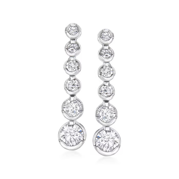 1.00 ct. t.w. Diamond Graduated Linear Drop Earrings in 14kt White Gold | Ross-Simons