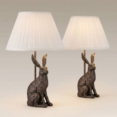 Elior Rabbit 17 1/2" High Bronze and White Accent Table Lamp Set of 2 - #AC898 | Lamps Plus | Lamps Plus
