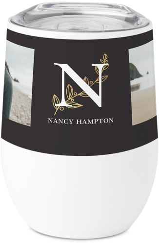Stemless Travel Tumbler: Classic Foliage Monogram 12oz Gray Shutterfly | Shutterfly