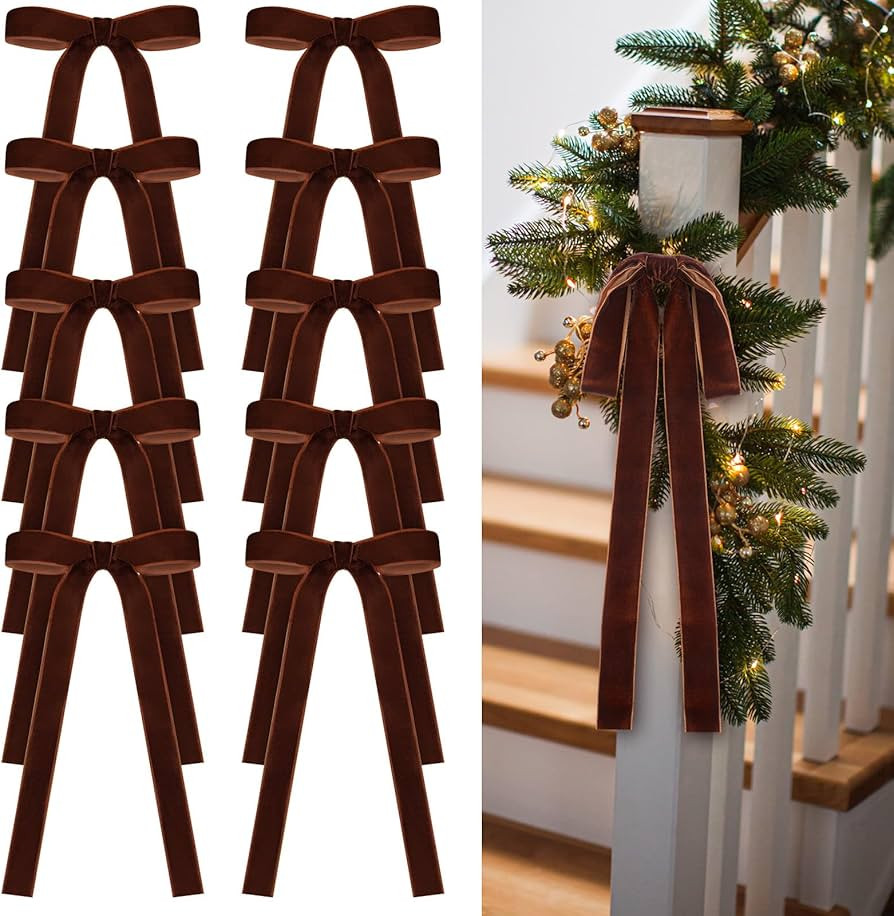 24 Pcs Velvet Christmas Tree Bow, 9x13,1" w, Reddish Brown | Amazon (US)