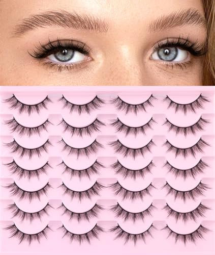 False Lashes Natural Look Wispy Eyelashes Manga Korean Spiky 16mm Short Faux Mink Eyelashes Cat Eye Natural Fake Eyelashes Strip Lashes Pack 14 Pairs | Amazon (US)