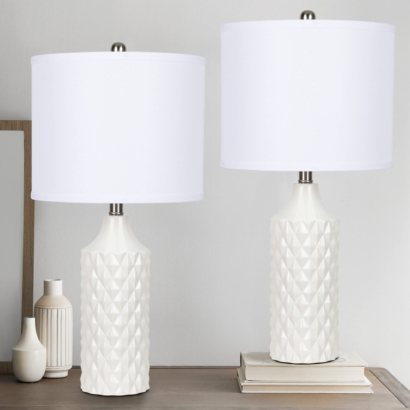 Ceramic Table Lamps Set of 2, White Modern Bedside Lamp 25" Nightstand Lamp 3-Way Dimmable Lamp f... | Amazon (US)