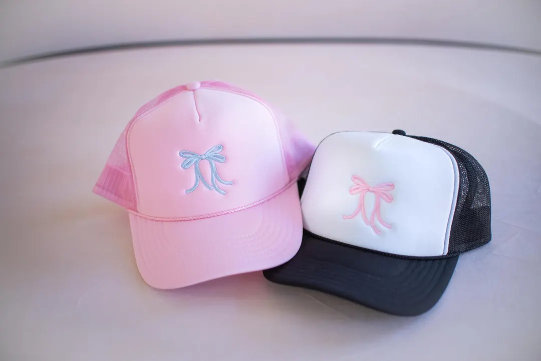 Ribbon Bow Embroidered Trucker Hat, Trendy Coquette Bow Embroidered Snapback Trucker Hats, Brides... | Etsy (US)