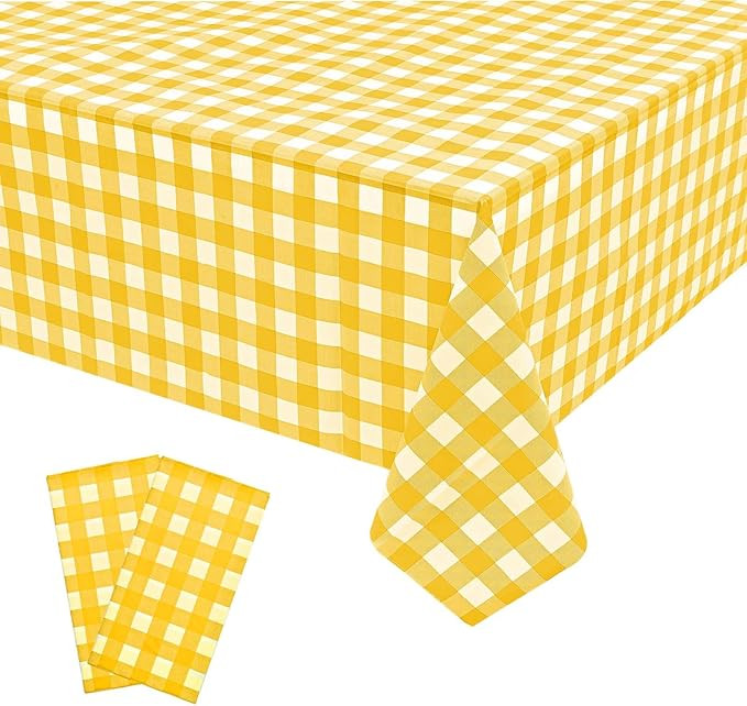 2 Pack Yellow Gingham Tablecloth Decorations, Yellow and White Checkered Background Disposable Pl... | Amazon (US)