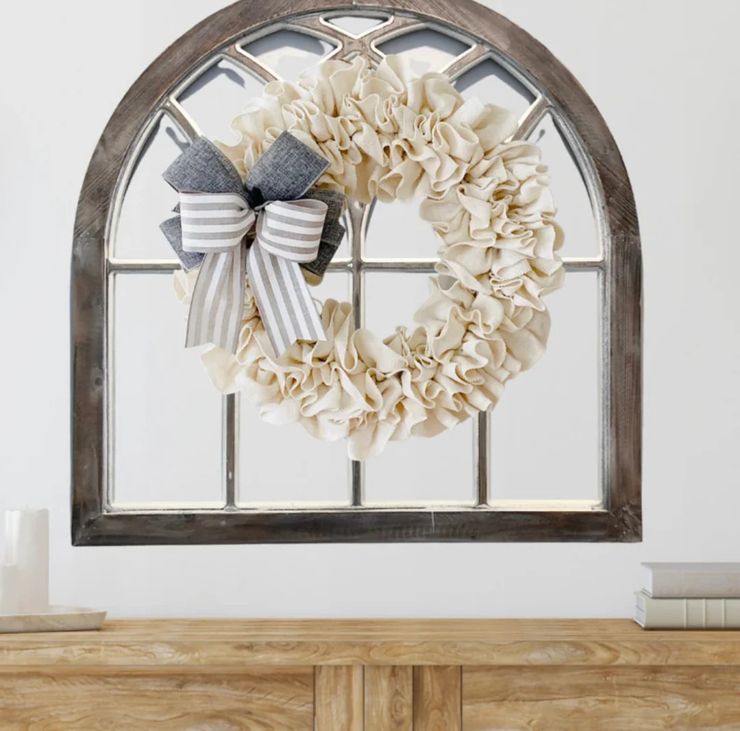 Off White Burlap Wreath With Grey Bow | Journey Decor