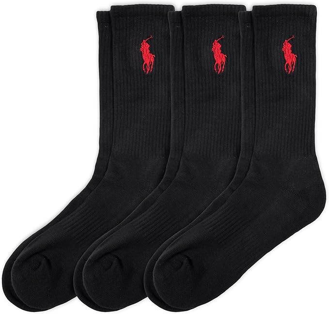 POLO RALPH LAUREN mens Classic Embroidery Big Pony Crew Socks - 3 Pair Pack - Casual Mock Rib & E... | Amazon (US)