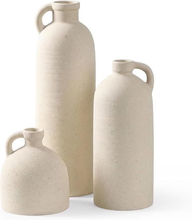 LIFESTYLO Flower Vase Set of 3, Ceramic Home Decor for Living Room - Modern Rustic Farmhouse Cent... | Amazon (US)