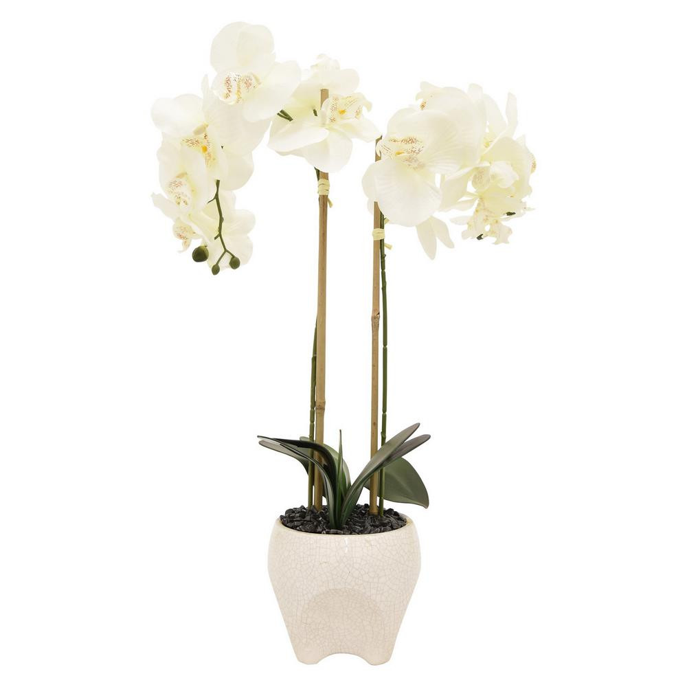 THREE HANDS 17 in. x 6 in. White Faux Orchid Flower Pot | The Home Depot