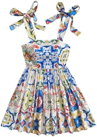 Floerns Women's Summer Floral Print Tie Shoulder Cami Dress Flare Hem Boho Mini Dress | Amazon (US)