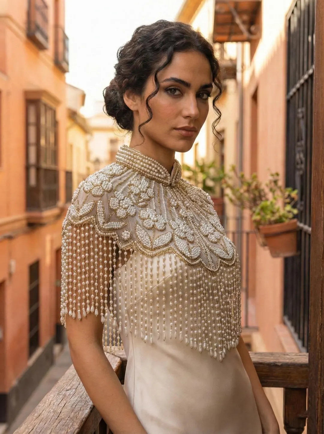 White & Gold Pearls Fringe Beaded Bridal Cape: Wedding Cover-Up Shrug | Etsy (US)