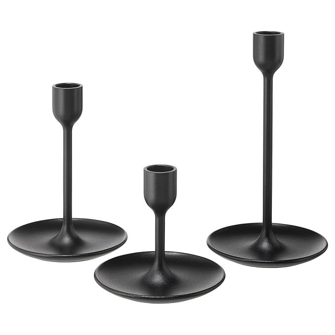 IKEA FULLTALIG Candlestick, set of 3 Powder Coating Black Aluminum Candlestick Holder for taper c... | Amazon (US)