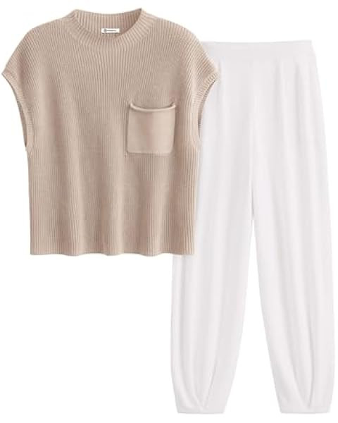 ANRABESS Women's Two Piece Outfits Knit Sweater Vest Crop Top Pants Lounge Matching Tracksuit Swe... | Amazon (US)