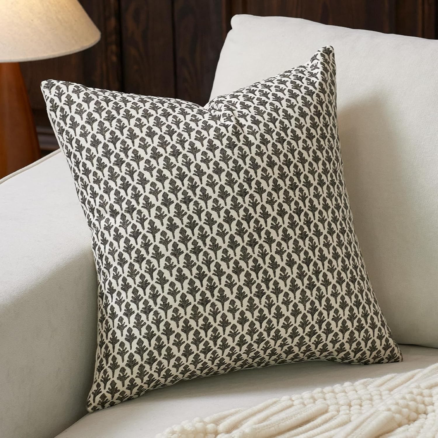 Floral Pillow Covers 18x18 Pillow Cover Block Print Couch Pillows for Living Room Decorative Neut... | Amazon (US)