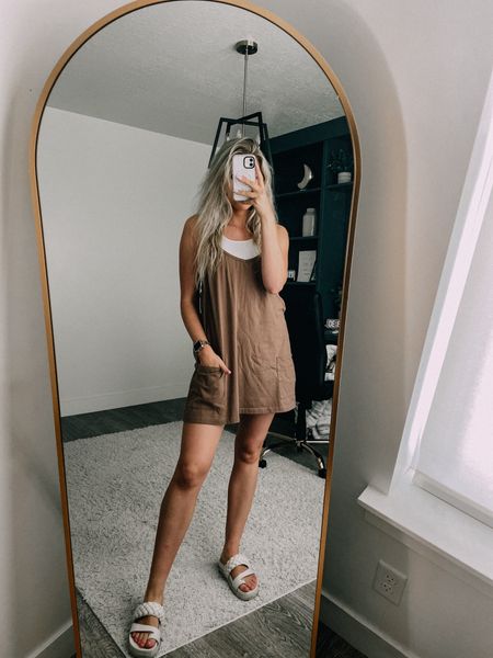 summer outfit - romper dress fits true to size, I’m wearing M! I have a Halftee tank under it! Sandals are true to size and the comfiest!!! 

| summer outfit | summer fashion | sandals | amazon fashion 

#LTKFindsUnder50 #LTKSeasonal #LTKShoeCrush