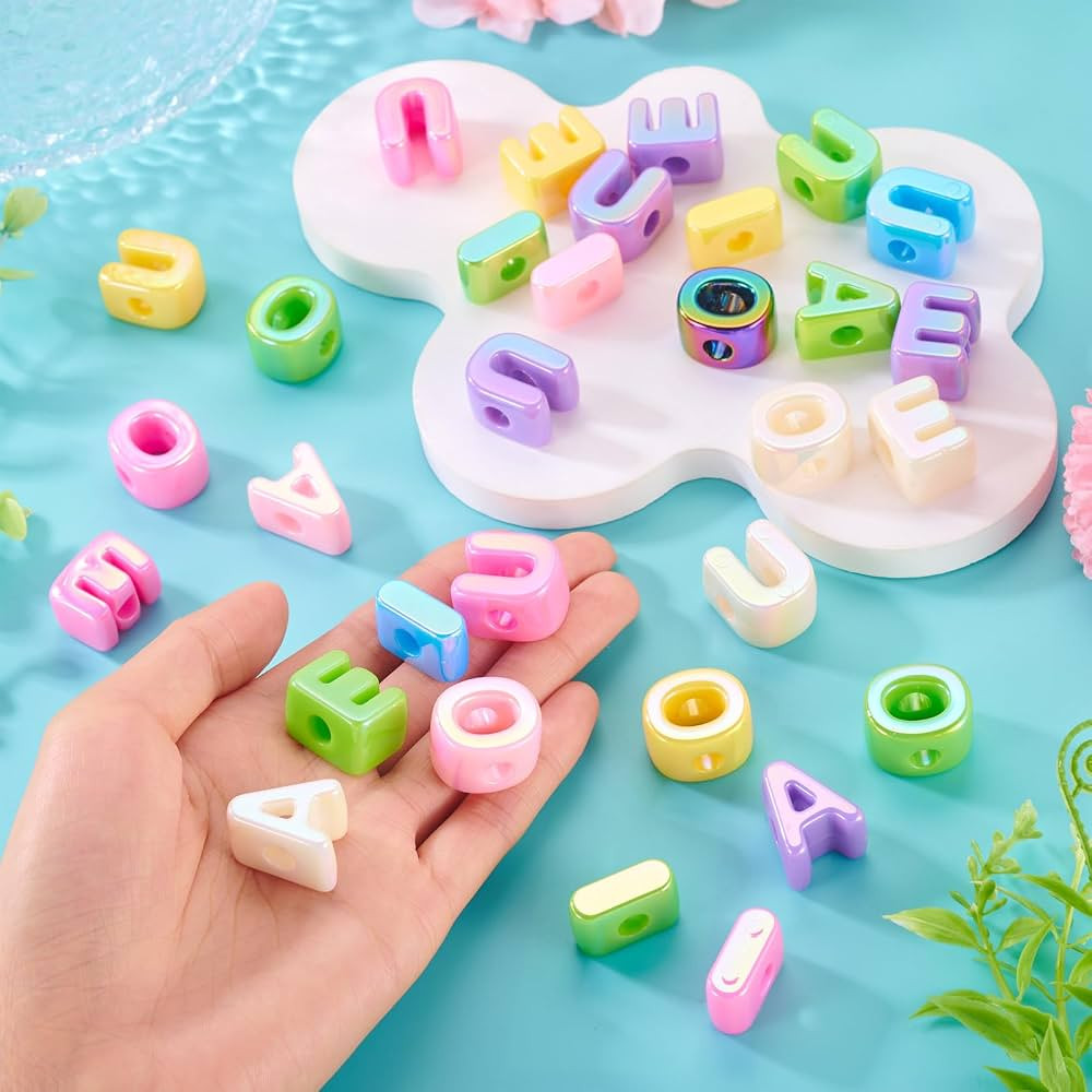 40Pcs Bubble Vowel Letter Beads Chunky Alphabet Large Beads UV Plating Rainbow Big Initial Bead f... | Amazon (CA)