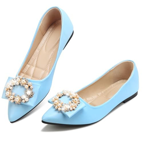 KUNWFNIX Women's Pointed Toe Pearl Flats, Faux Suede Comfort Dress Flats for Wedding Guest, Non-Slip Soft Sole Office Flats for Work, Party, Date | Amazon (US)