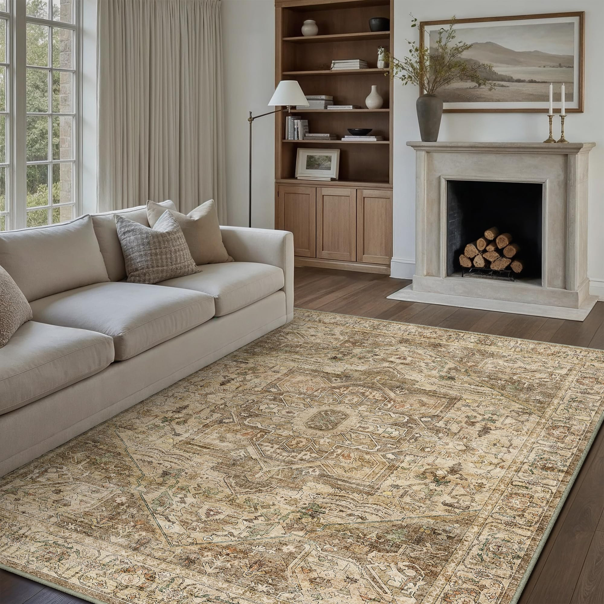 Brown Multi Area Rug 8x10 Vintage Washable Distressed Living Room Carpet Large Indoor Non Slip Tr... | Amazon (US)