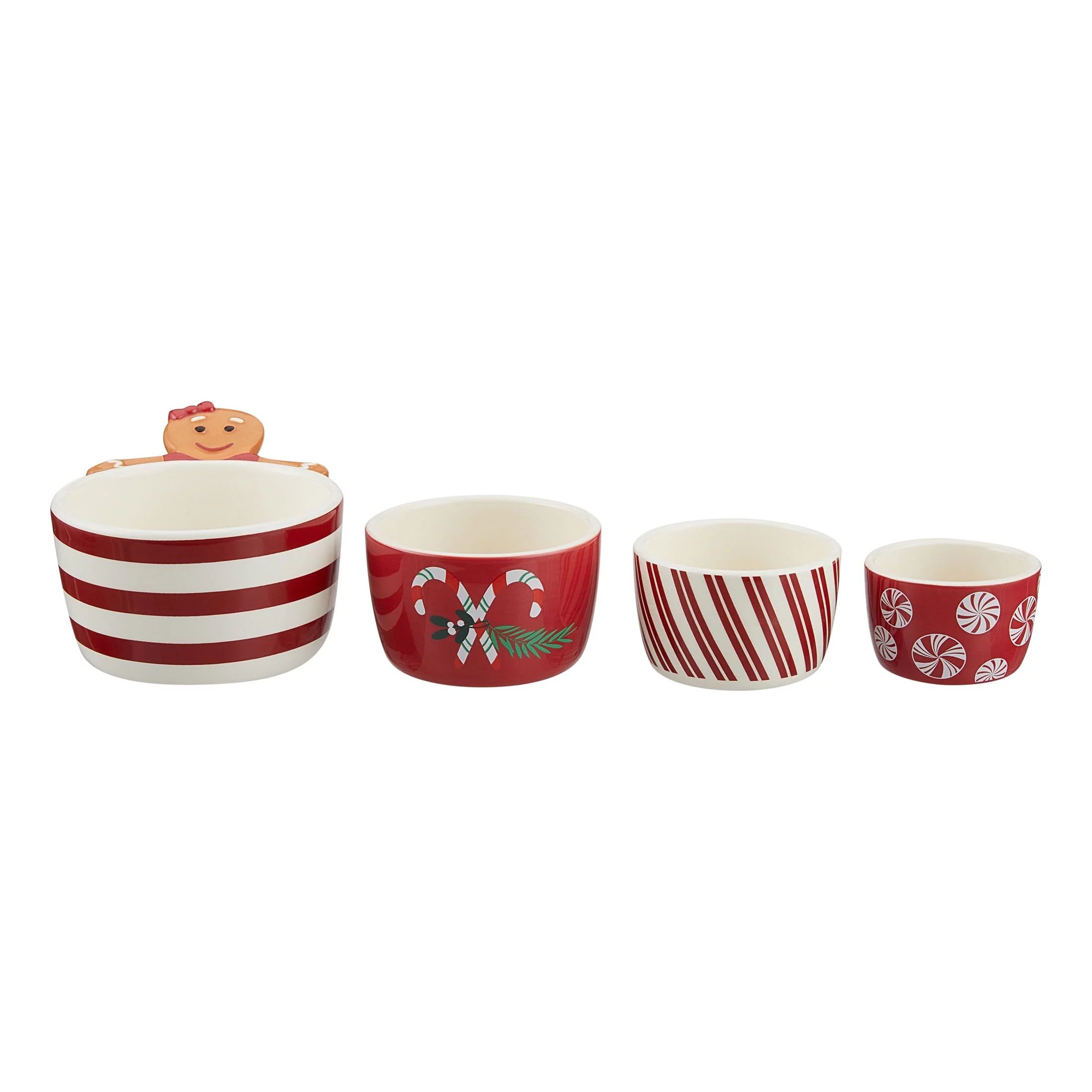Holiday Time 4-Piece Gingerbread Woman & Peppermint Glazed Stoneware Measuring Cup Set, Multicolo... | Walmart (US)