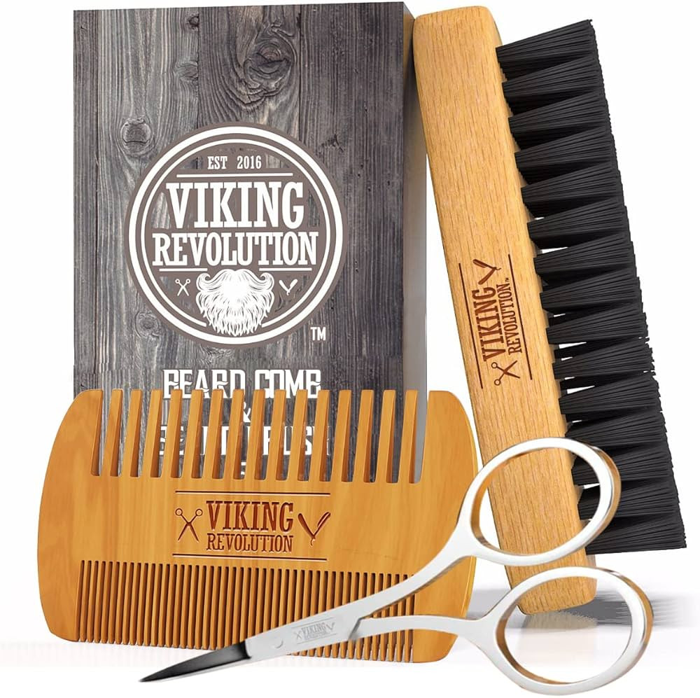 Viking Revolution Beard Comb & Beard Brush Set for Men - Natural Boar Bristle Brush and Dual Acti... | Amazon (US)