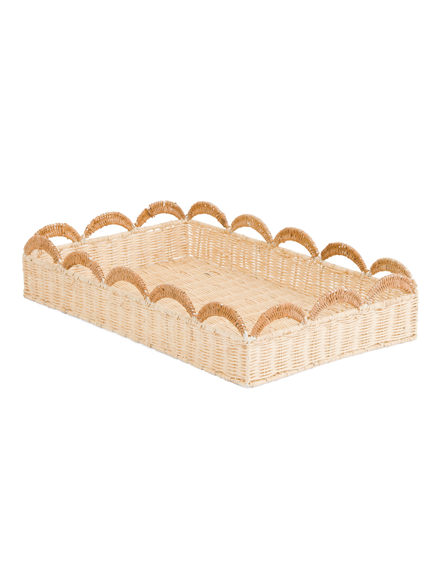 20x12.25 Large Natural Rattan Tray With Scalloped Edges | TJ Maxx