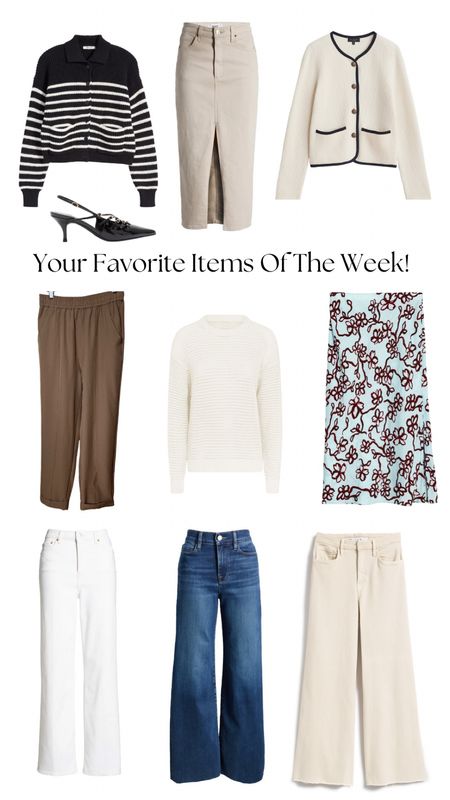 Your favorite items of the week! Great staples for your wardrobe! 
Jeans
Skirts 
Sport pants
Sporty sweater 
Cardigans 
Slingback heel

Both skirts and the Varley pants fit tts. Frank  & Eileen jeans fit tts. The Frame and Rails jeans run big. If between sizes, size down for a trimmer fit. The slingback fits tts, too! 




#LTKtravel #LTKover40 #LTKworkwear
