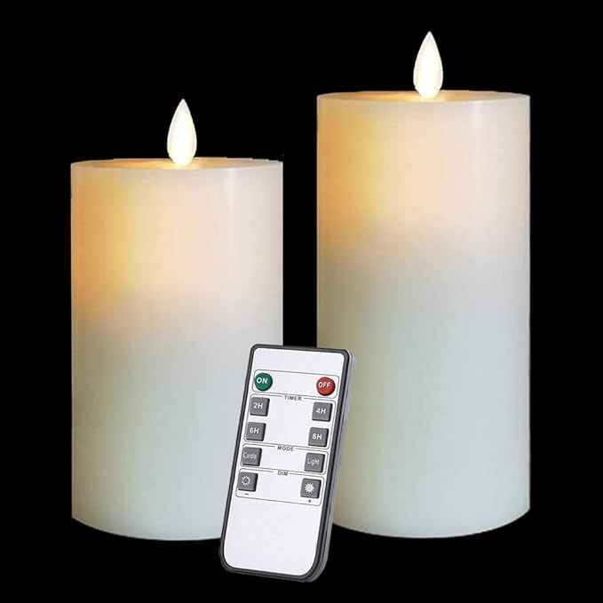 Flameless Candles Set of 2 (3x5 inch/3x6 inch) Flickering LED Wax Candles Battery Operated with R... | Amazon (US)
