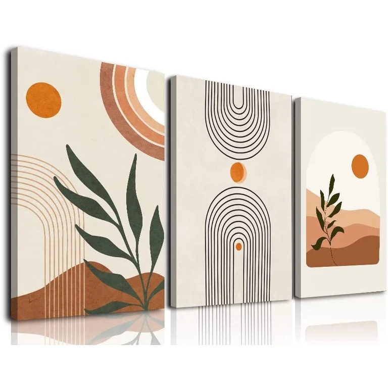 Boho Wall Art Set of 3, Mid-Century Modern Wall Prints Framed Canvas Paintings Minimalist Abstrac... | Walmart (US)