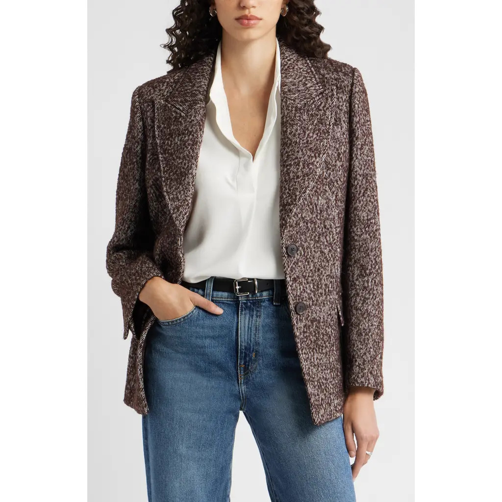 Nordstrom The Liv Textured Boyfriend Blazer in Brown Ivory Twill at Nordstrom, Size X-Large | Nordstrom