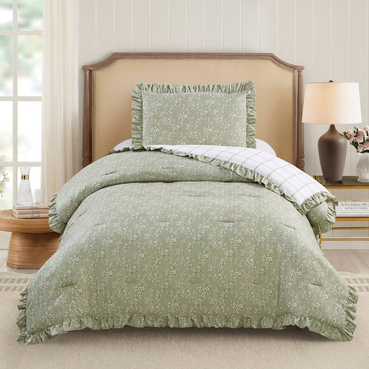 Modern Heirloom 3pc Floral Ruffle Comforter Bedding Set Assorted Green | Target