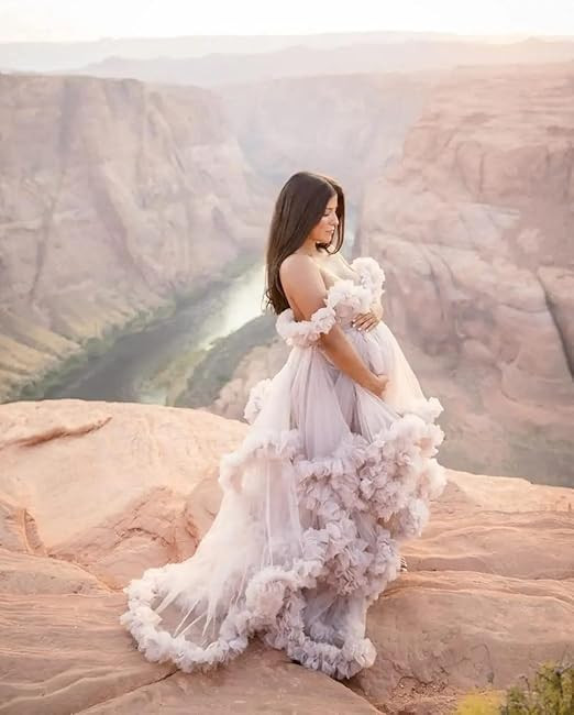 Women's Tulle Robe for Maternity Photoshoot Puffy Ruffles Bridal Lingerie Bathgown Illusion Weddi... | Amazon (US)