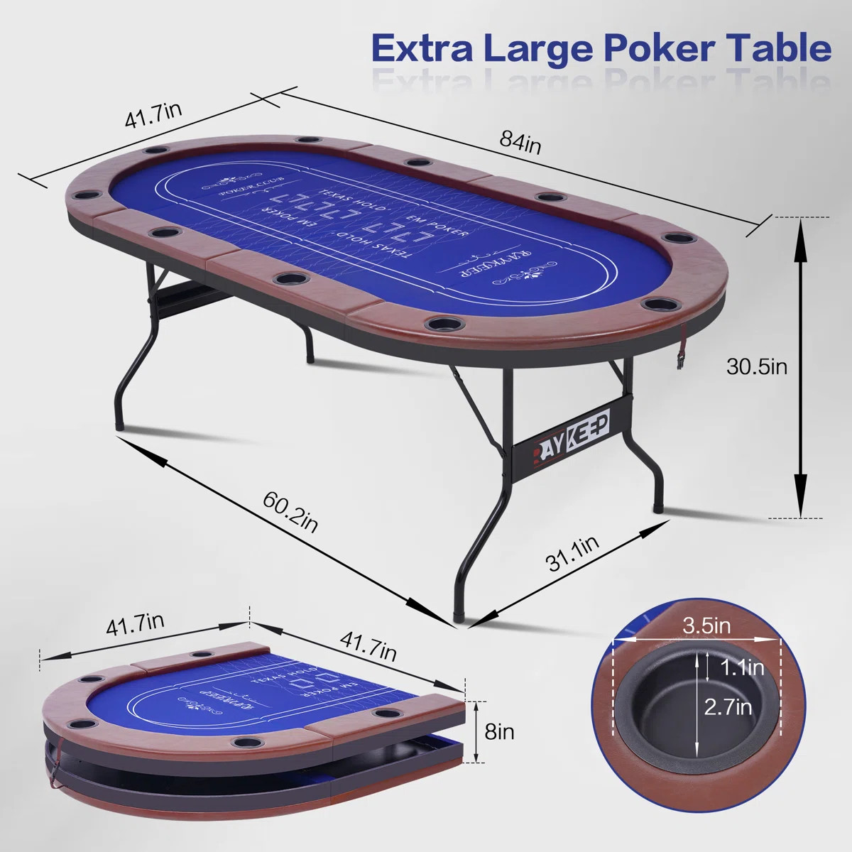 RayChee 84'' 10 - Player Foldable Poker Table, Folding Blackjack Texas Holdem Table | Wayfair North America